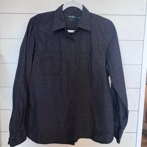 Lauren Ralph Lauren Denim Black polka dot button up blouse Size large